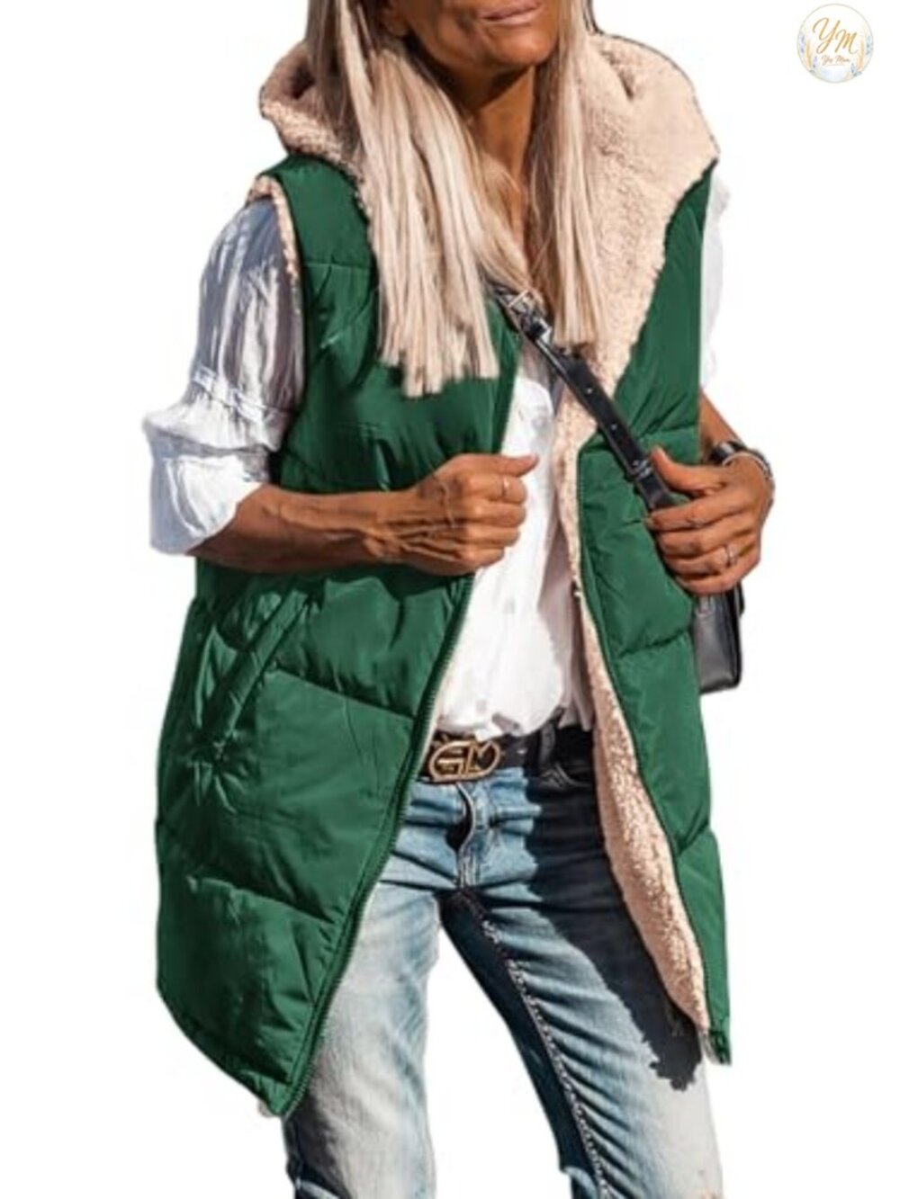 Women's Reversible Fleece Long Vest Hooded Zip Up Sleeveless Winter Coat